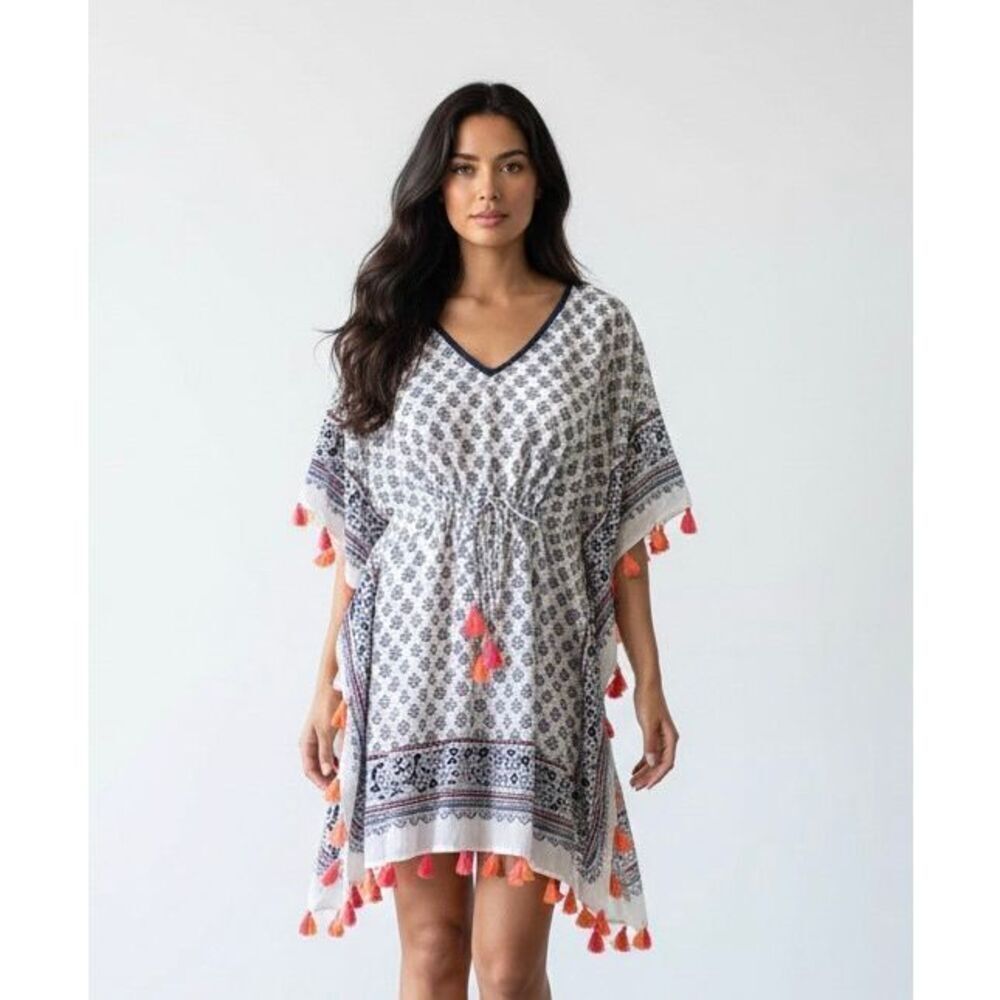 J Jill Swim Cover Up Boho Bohemian Lightweight Cream Black size Small Medium Lar